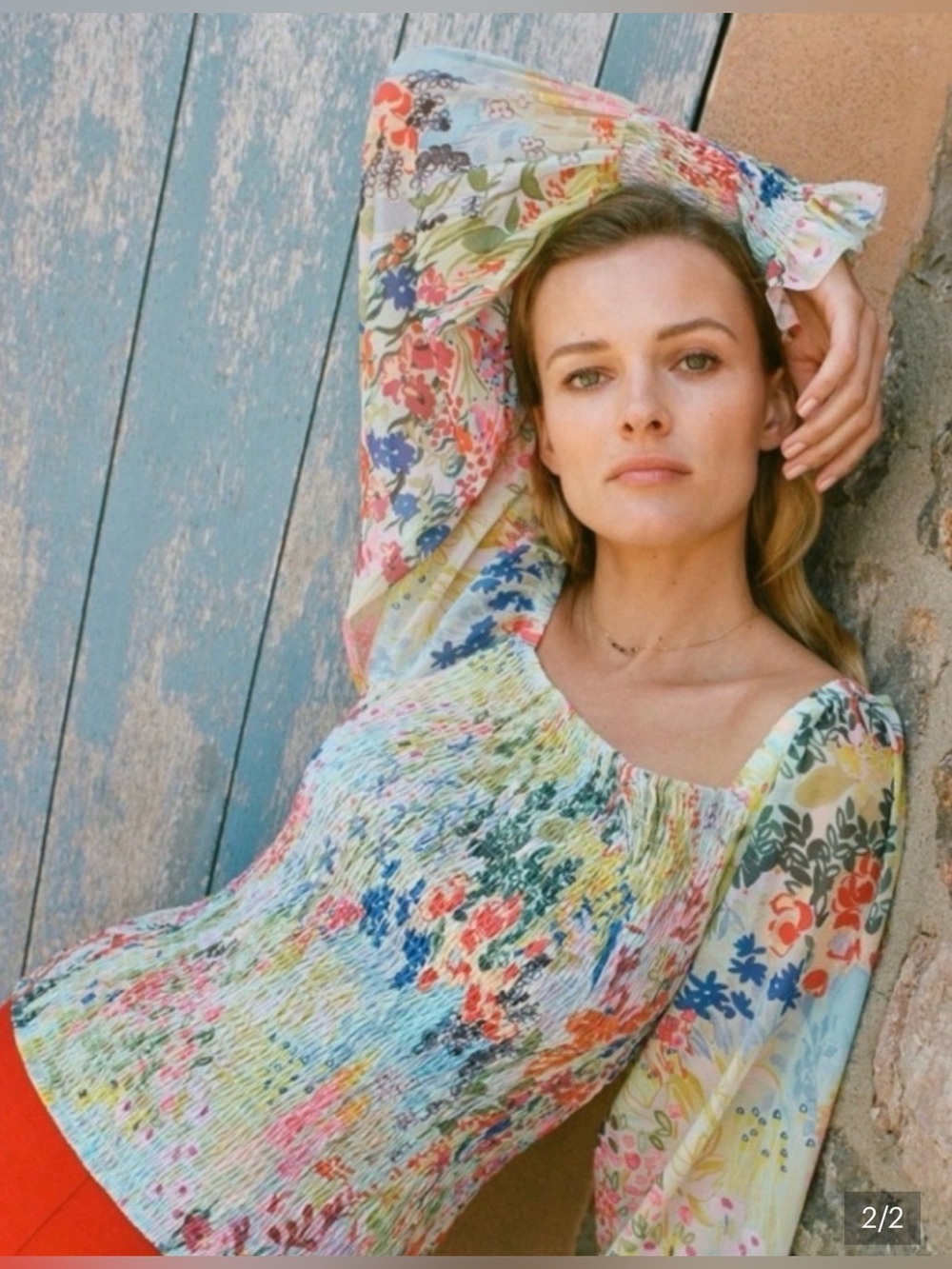 Anthropologie Large Floral Smocked Square-Neck Blouse - Multicolor
